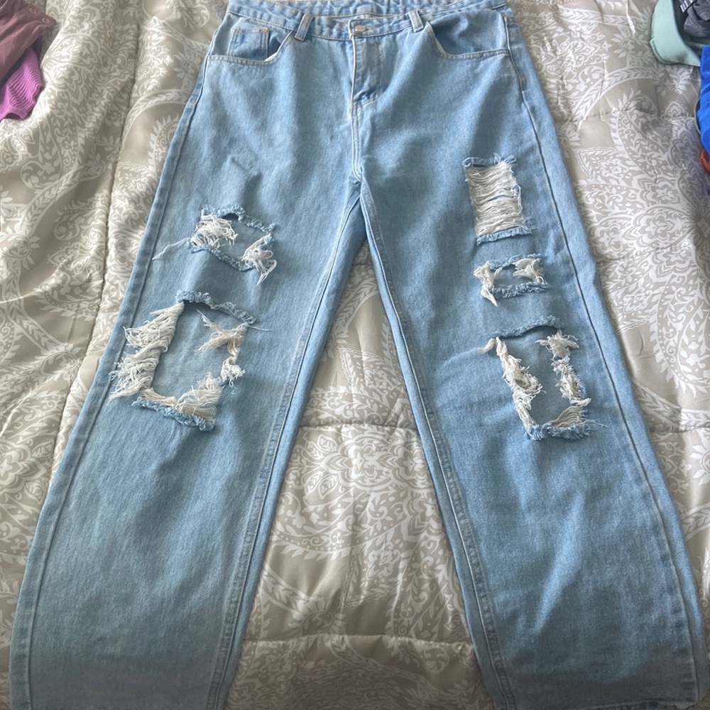 High waist straight leg ripped jeans